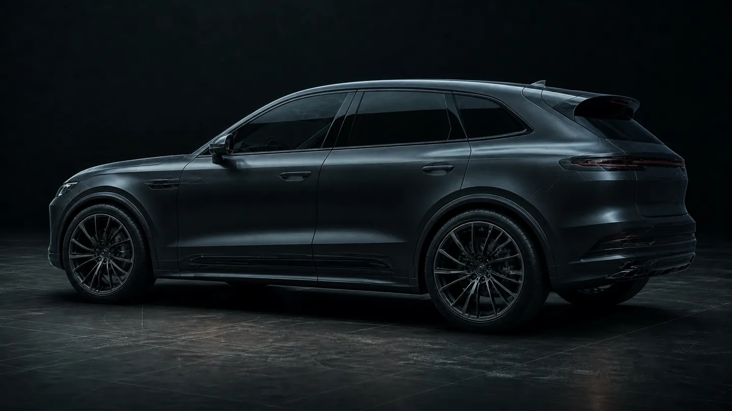 Stylized closed electric vehicle before the copper reveal.