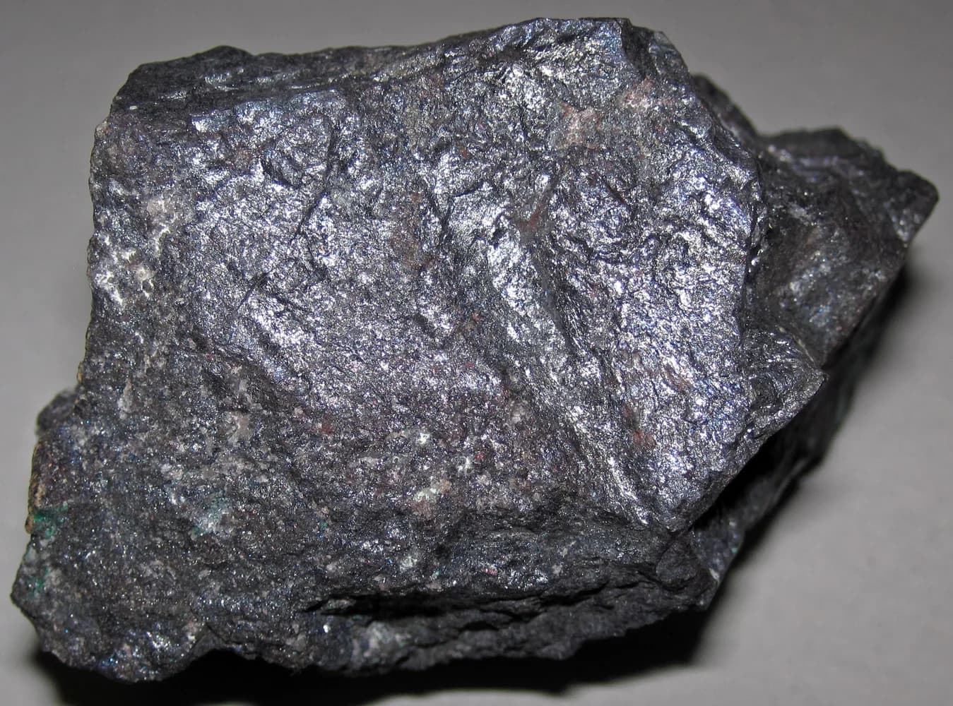 Dark metallic gray chalcocite hand specimen